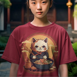 Japanska Anime Kattunge Eating Ramen T Shirt