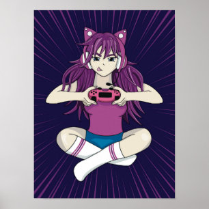Japanska Anime Manga Gamer Video Game Girl Kawaii Poster