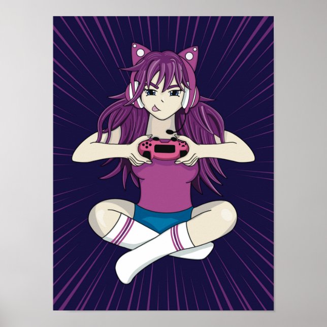Japanska Anime Manga Gamer Video Game Girl Kawaii Poster (Framsidan)
