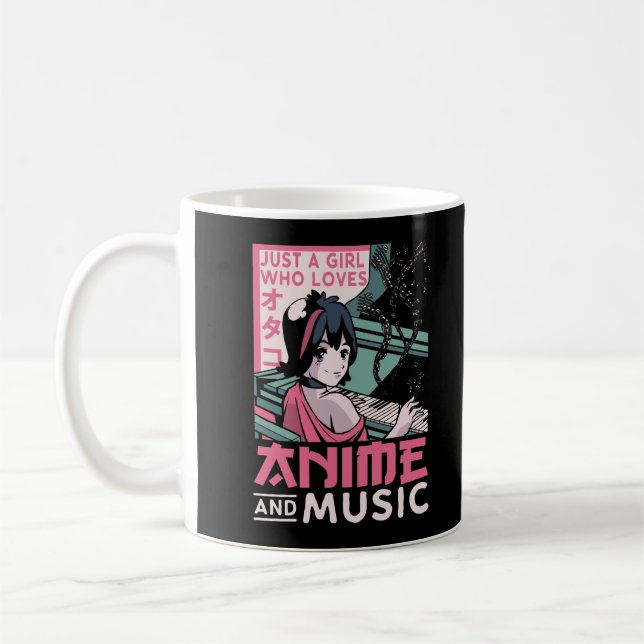 Japanska Anime Music Girl Otaku Piano Musician Kaffemugg (Vänster)