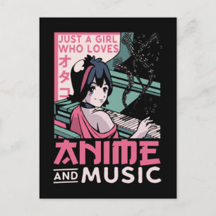 Japanska Anime Music Girl Otaku Piano Musician Vykort