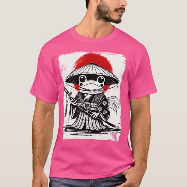 Japanska Anime Samurai Frog Ukiyo-E Art T Shirt (Framsida)