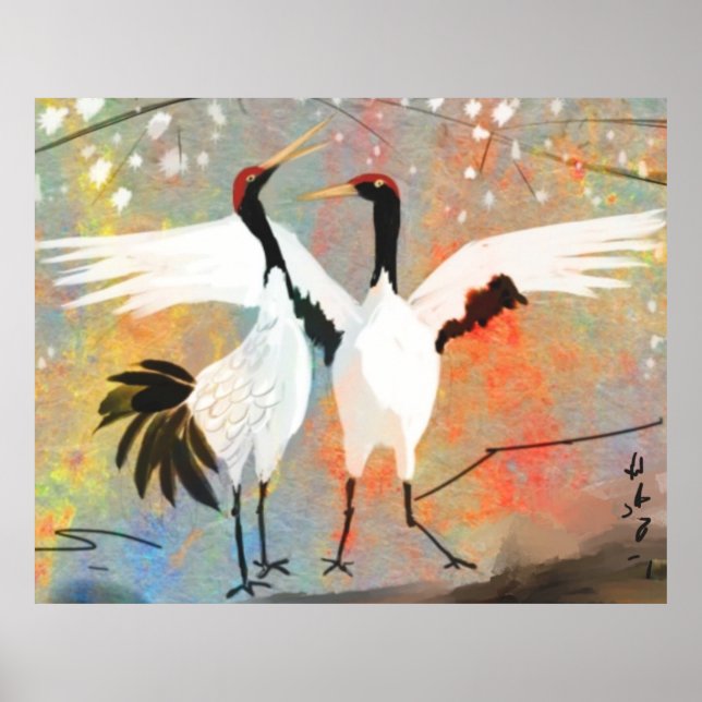 Japanska Anpassningsbarna Cranes Poster (Framsidan)