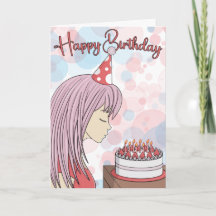 Japanska Art Anime Girl Grattis på födelsedagen Ca