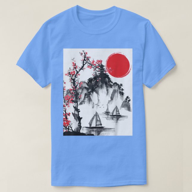 Japanska Art Birds Träd Blossoming Aesthetic Älska T Shirt (Design framsida)