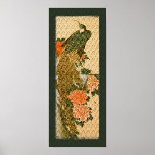 Japanska Art Peacock Flowers Poster