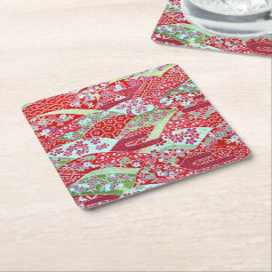 Japanska Art Red Blommigt Yuzen Chiyogami Underläg Underlägg Papper Kvadrat