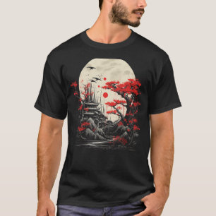 Japanska Art Sunset Pagoda Mount Fuji Japan Älskar T Shirt