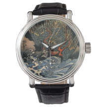 Japanska Art Ukiyo-e Dragon Leather Watch
