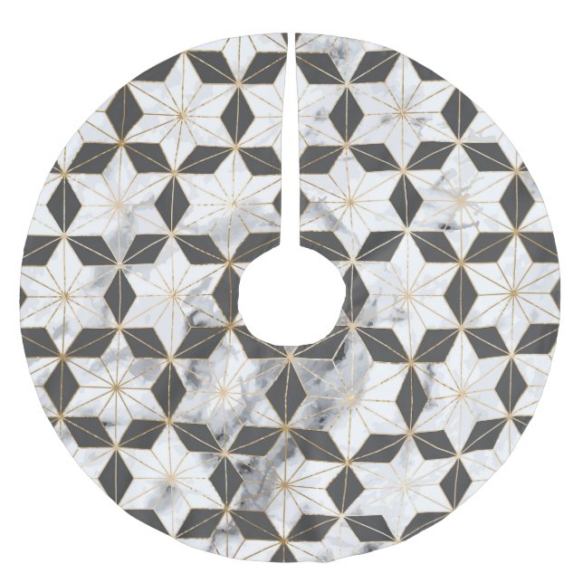 Japanska Asanoha: Guld Marble Mönster. Julgransmatta Borstad Polyester (Framsidan)