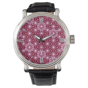 Japanska Asanoha mönster - burgundi Armbandsur