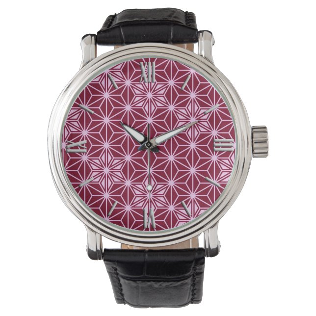 Japanska Asanoha mönster - burgundy Armbandsur (Framsida)