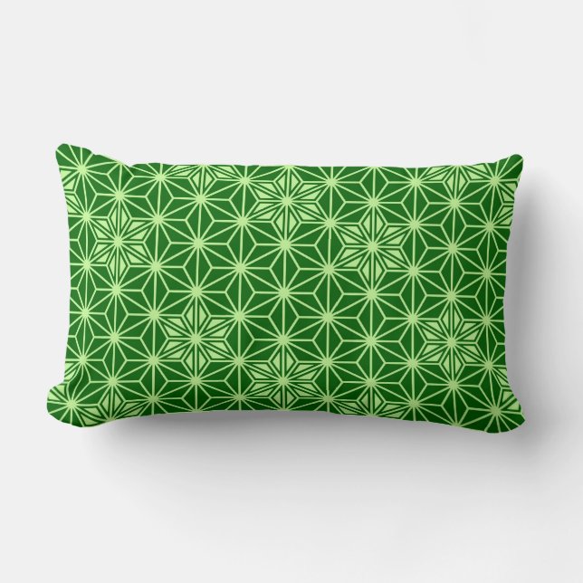 Japanska Asanoha Mönster, Emerald and Lime Green Lumbarkudde (Framsida)