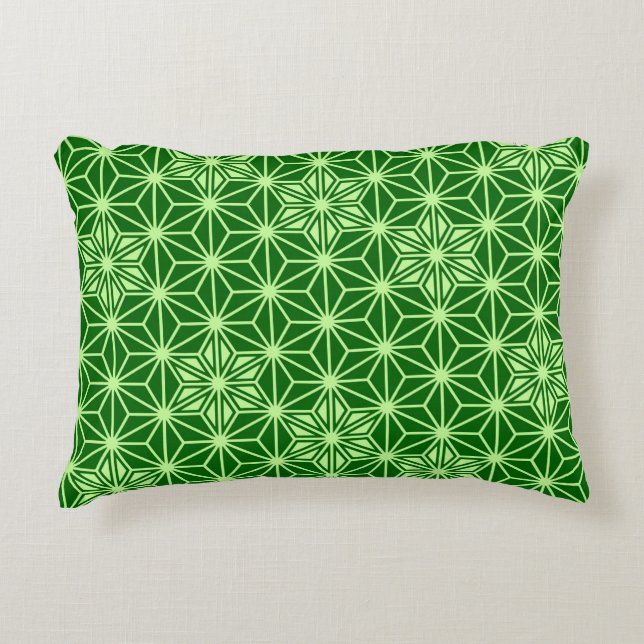 Japanska Asanoha Mönster, Emerald and Lime Green Prydnadskudde (Framsidan)