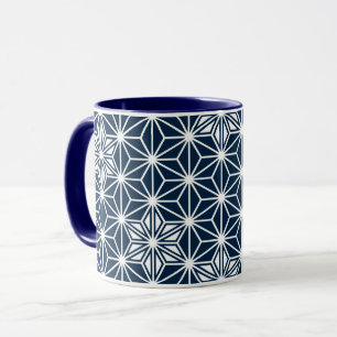 Japanska Asanoha mönster - indigo blue & white Mugg