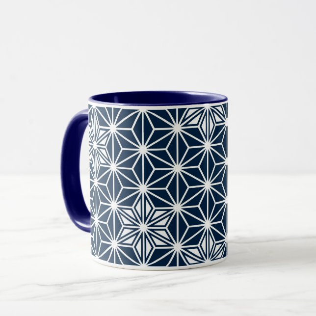 Japanska Asanoha mönster - indigo blue & white Mugg (Framsida vänster)