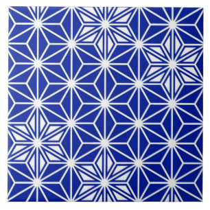 Japanska Asanoha/Star Mönster, Cobalt Blue Kakelplatta