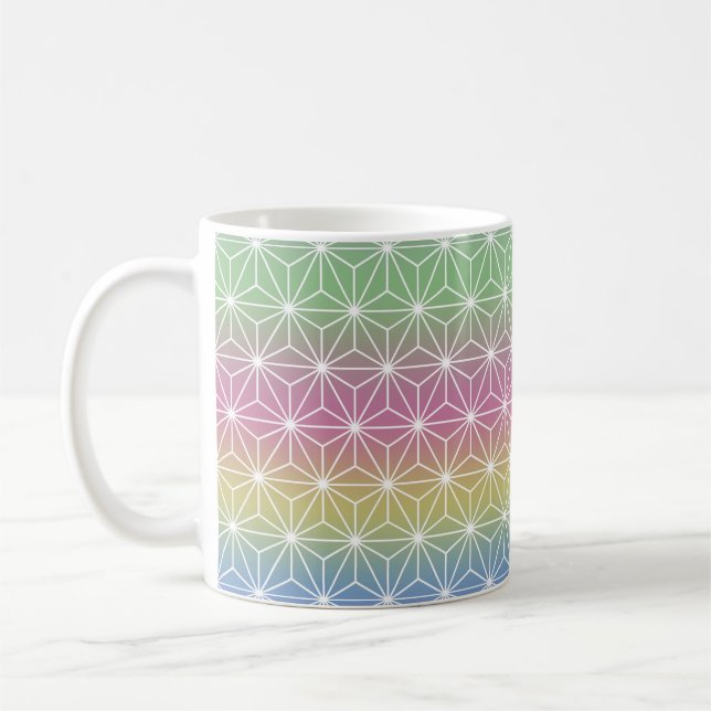 Japanska Asanoha Traditional Print Pastel Rainbow Kaffemugg (Vänster)
