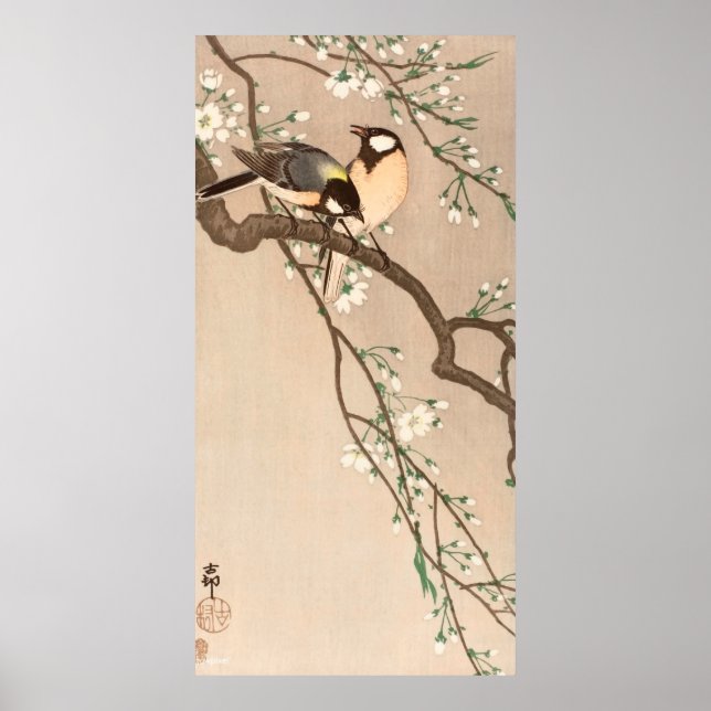 Japanska asiatiska fåglar Chickadee Songbird Poster (Framsidan)