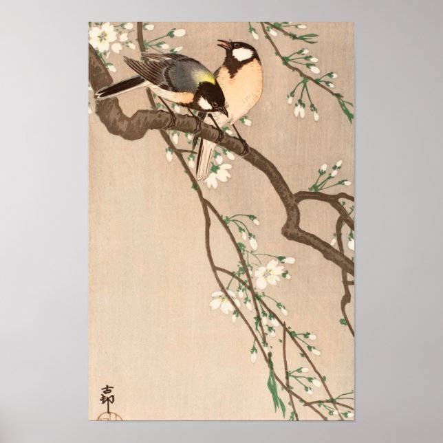 Japanska asiatiska fåglar Chickadee Songbird Poster (Framsidan)