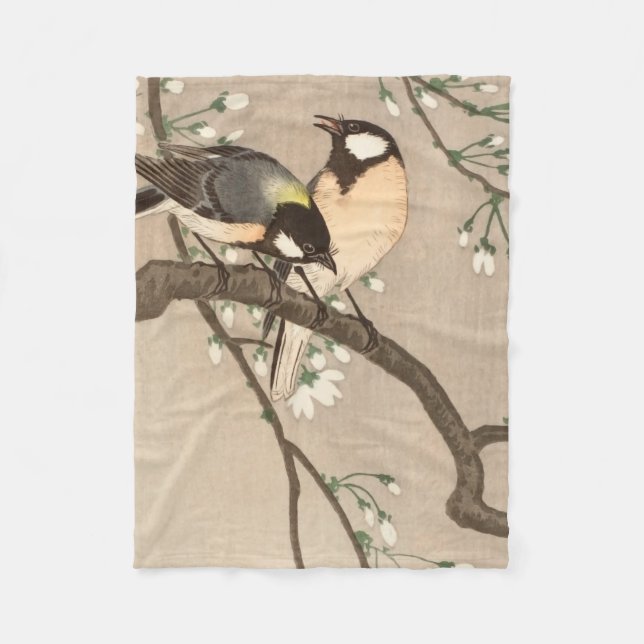 Japanska asiatiska Koson Bird Chickadee Songbird Fleecefilt (Framsidan)