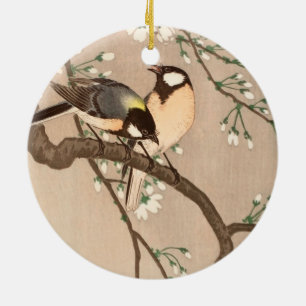 Japanska asiatiska Koson Bird Chickadee Songbird Julgransprydnad Keramik