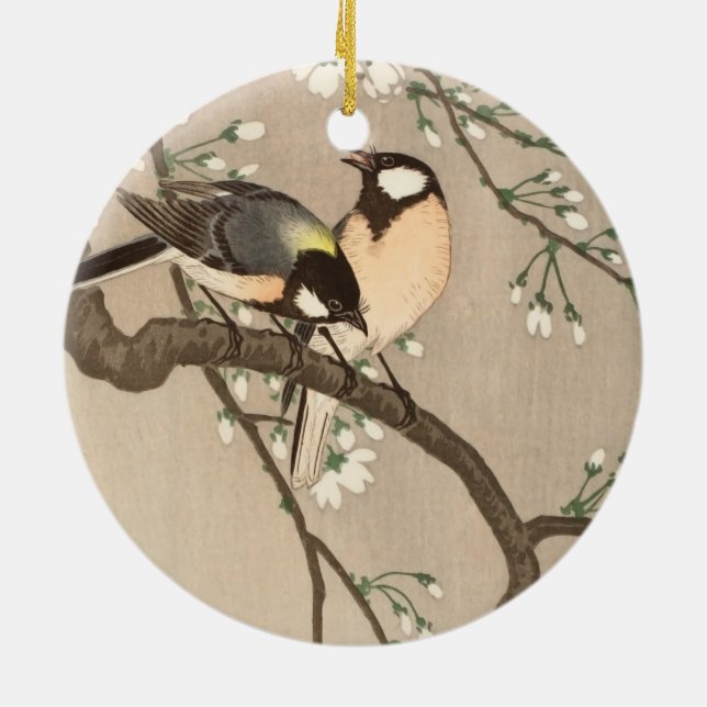 Japanska asiatiska Koson Bird Chickadee Songbird Julgransprydnad Keramik (Baksidan)