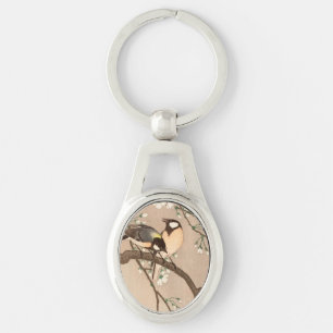 Japanska asiatiska Koson Bird Chickadee Songbird Ovalt Silverfärgad Nyckelring