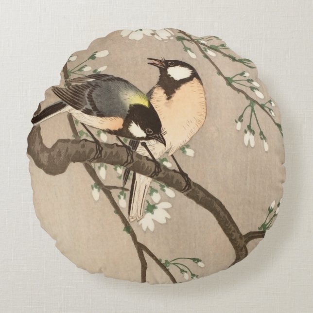 Japanska asiatiska Koson Bird Chickadee Songbird Rund Kudde (Framsidan)