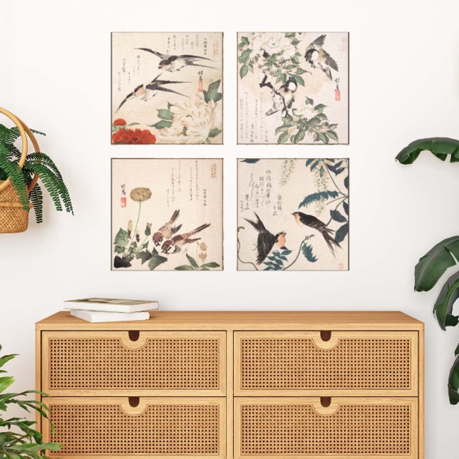 Japanska Audubon Bird Gallery Wall Art Set av 4 Canvastryck (Skapare uppladdad)
