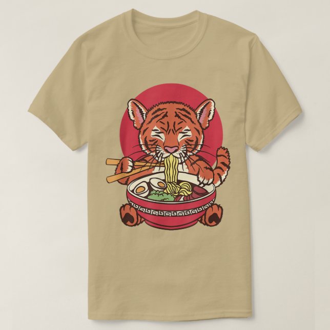 Japanska Baby Tiger Eating Ramen Noodles  T Shirt (Design framsida)