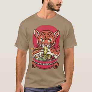 Japanska Baby Tiger Eating Ramen Noodles  T Shirt