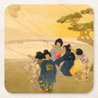 Japanska barn som flyger Kites - Bertha Lum - 1913 Underlägg Papper Kvadrat