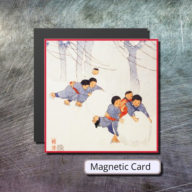 Japanska barn som rullar stora snö bollar (Skapare uppladdad)