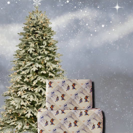 Japanska barn som rullar stora snö bollar presentpapper