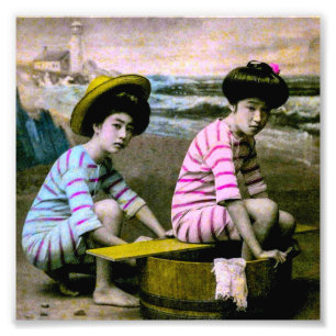 Japanska Bathing Beauties Vintage Beach Babes Fototryck
