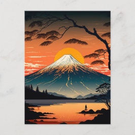 Japanska berg och Sol Ukiyo e illustration Vykort