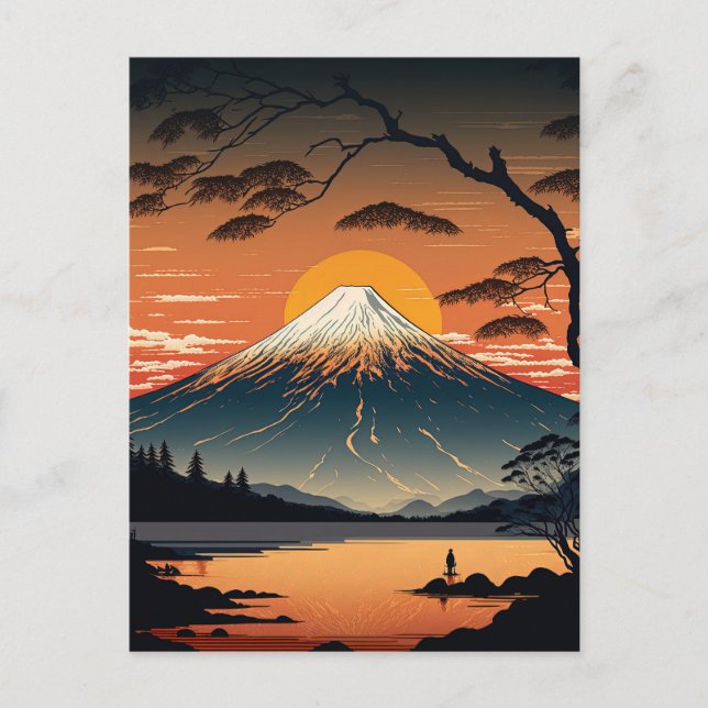 Japanska berg och Sol Ukiyo e illustration Vykort (Framsida)