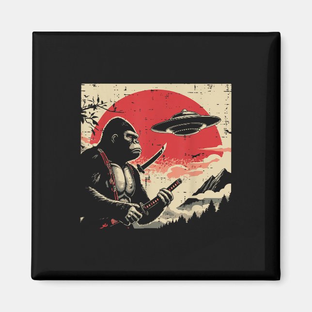 Japanska Bigfoot Samurai Ufo Vintage Sasquatch Man Magnet (Framsidan)