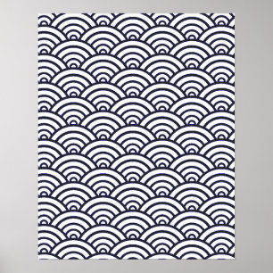 Japanska blåa Vinkara Seigaiha Sea Poster