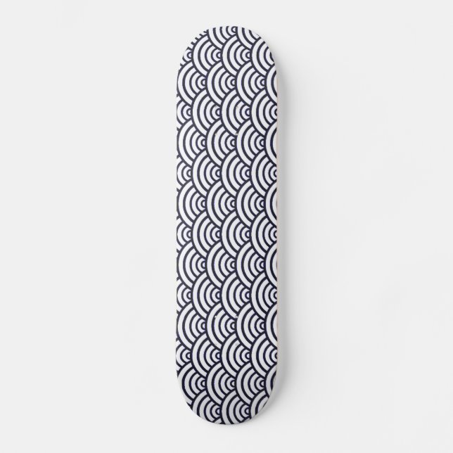 Japanska blåa Vinkara Seigaiha Sea Skateboard Bräda 19,5 Cm (Framsida)
