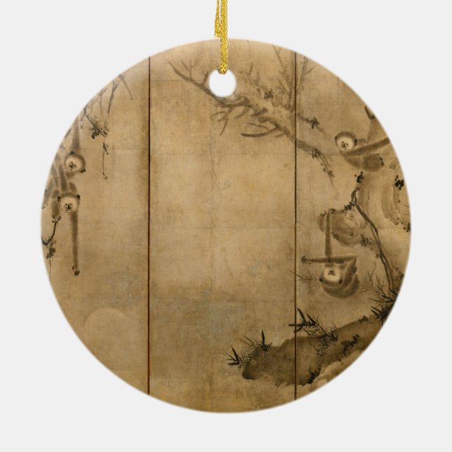 Japanska Bläck om pappra Gibbons Primates & Ligcap Julgransprydnad Keramik (Baksidan)