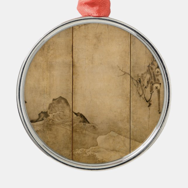 Japanska Bläck om pappra Gibbons Primates & Ligcap Julgransprydnad Metall (Framsidan)