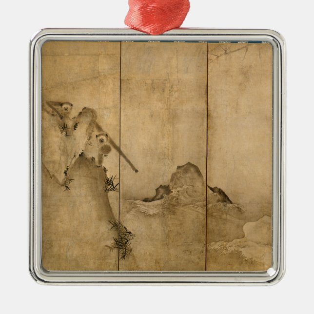 Japanska Bläck om pappra Gibbons Primates & Ligcap Julgransprydnad Metall (Framsidan)