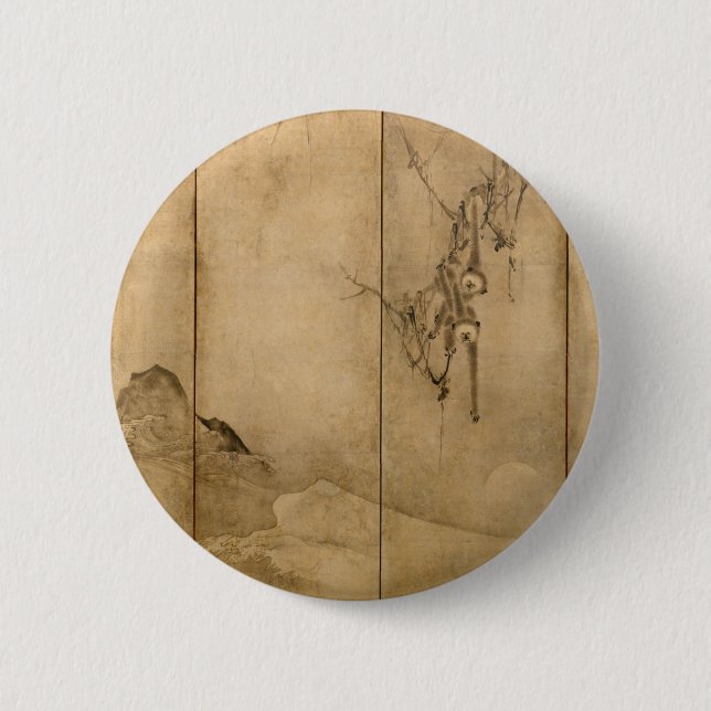 Japanska Bläck om pappra Gibbons Primates & Ligcap Knapp (Framsida)