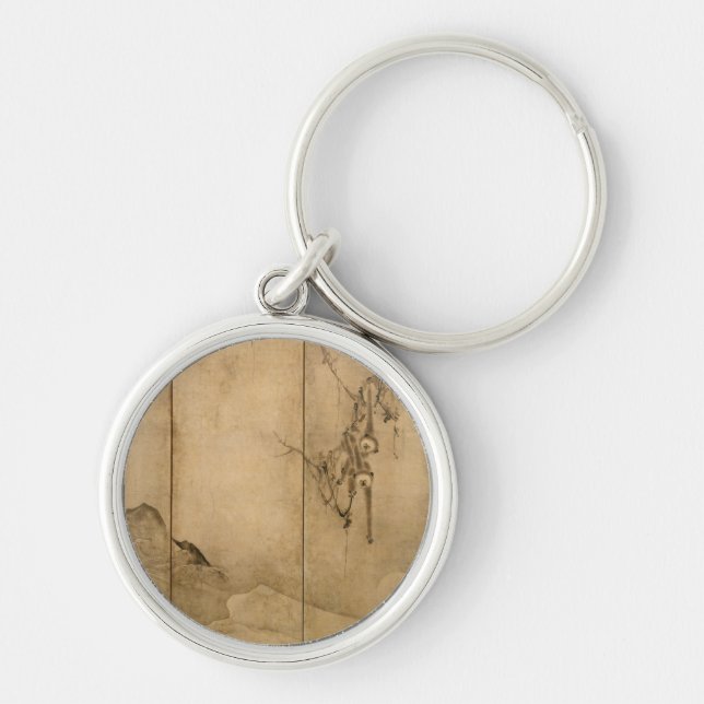 Japanska Bläck om pappra Gibbons Primates & Ligcap Rund Silverfärgad Nyckelring (Framsidan)