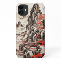 Japanska Bläck Painting Phone Case - Mountain and 