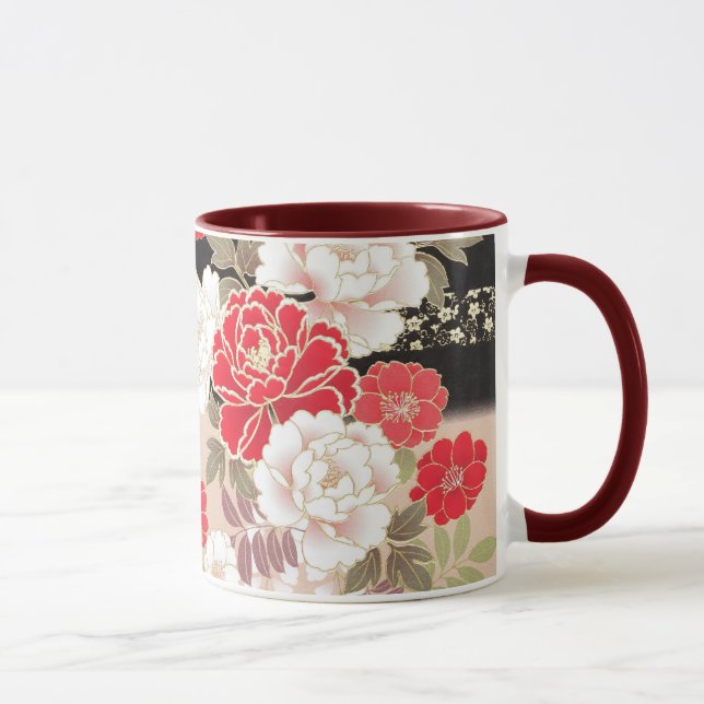 Japanska Black & Red Peonies Mugg (Höger)