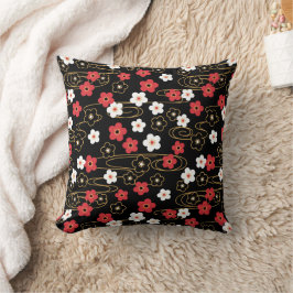 Japanska Black Sakura Cherry Blommar Flowers Kudde