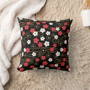 Japanska Black Sakura Cherry Blommar Flowers Kudde